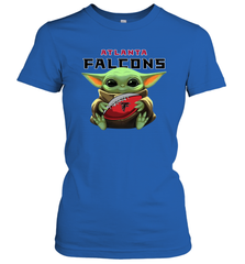 Baby Yoda Loves The Atlanta Falcons Star Wars Baby Yoda Hugs Falcons NFL Womens T-Shirt Womens T-Shirt - VeigarTee