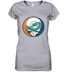 Miami Dolphins Grateful Dead Steal Your Face NFL Football Womens V-Neck T-Shirt Womens V-Neck T-Shirt - VeigarTee