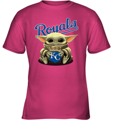 Baby Yoda Hugs Loves The Kansas City Royals Baseball Youth T-Shirt Youth T-Shirt - VeigarTee