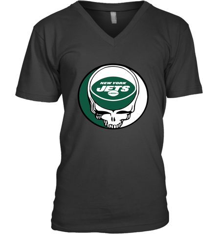 New York Jets Grateful Dead Steal Your Face NFL Football Mens V-Neck T-Shirt Mens V-Neck T-Shirt / Black / S Mens V-Neck T-Shirt - VeigarTee