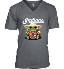 Baby Yoda Hugs Loves The Cleveland Indians Baseball Mens V-Neck T-Shirt Mens V-Neck T-Shirt - VeigarTee