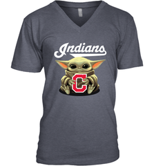 Baby Yoda Hugs Loves The Cleveland Indians Baseball Mens V-Neck T-Shirt Mens V-Neck T-Shirt - VeigarTee