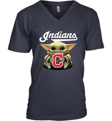 Baby Yoda Hugs Loves The Cleveland Indians Baseball Mens V-Neck T-Shirt Mens V-Neck T-Shirt - VeigarTee