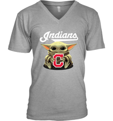 Baby Yoda Hugs Loves The Cleveland Indians Baseball Mens V-Neck T-Shirt Mens V-Neck T-Shirt - VeigarTee