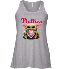 Baby Yoda Hugs Loves The Philadelphia Phillies Baseball Womens Racerback Tank Top Womens Racerback Tank Top - VeigarTee