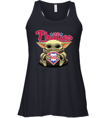 Baby Yoda Hugs Loves The Philadelphia Phillies Baseball Womens Racerback Tank Top Womens Racerback Tank Top - VeigarTee