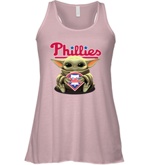 Baby Yoda Hugs Loves The Philadelphia Phillies Baseball Womens Racerback Tank Top Womens Racerback Tank Top - VeigarTee