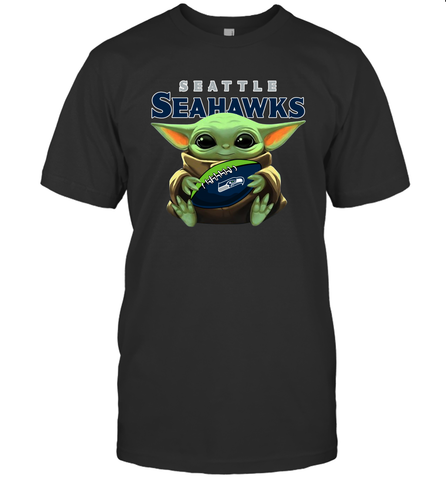 Baby Yoda Loves The Seattle Seahawks Star Wars Baby Yoda Hugs Seahawks NFL Mens T-Shirt Mens T-Shirt / Black / S Mens T-Shirt - VeigarTee