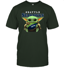 Baby Yoda Loves The Seattle Seahawks Star Wars Baby Yoda Hugs Seahawks NFL Mens T-Shirt Mens T-Shirt - VeigarTee