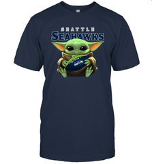 Baby Yoda Loves The Seattle Seahawks Star Wars Baby Yoda Hugs Seahawks NFL Mens T-Shirt Mens T-Shirt - VeigarTee