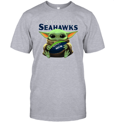 Baby Yoda Loves The Seattle Seahawks Star Wars Baby Yoda Hugs Seahawks NFL Mens T-Shirt Mens T-Shirt - VeigarTee