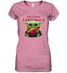 Baby Yoda Loves The Arizona Cardinals Star Wars Baby Yoda Hugs Cardinals NFL Womens V-Neck T-Shirt Womens V-Neck T-Shirt - VeigarTee