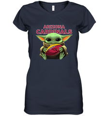 Baby Yoda Loves The Arizona Cardinals Star Wars Baby Yoda Hugs Cardinals NFL Womens V-Neck T-Shirt Womens V-Neck T-Shirt - VeigarTee