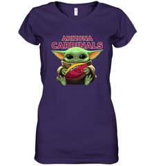Baby Yoda Loves The Arizona Cardinals Star Wars Baby Yoda Hugs Cardinals NFL Womens V-Neck T-Shirt Womens V-Neck T-Shirt - VeigarTee