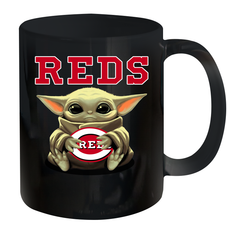 Baby Yoda Hugs Loves The Cincinnati Reds Baseball Ceramic Mug 11oz Ceramic Mug 11oz - VeigarTee