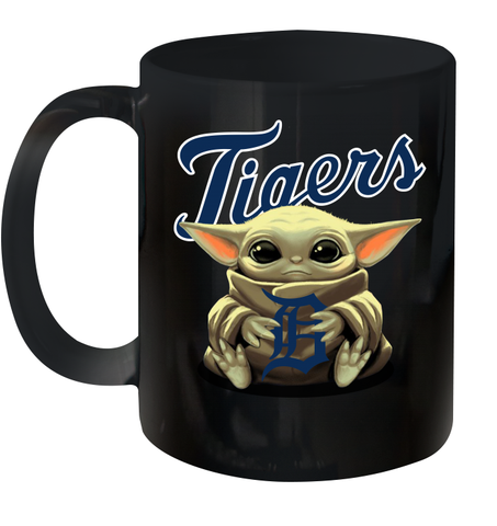 Baby Yoda Hugs Loves The Detroit Tigers Baseball Ceramic Mug 11oz Ceramic Mug 11oz / Black / 11oz Ceramic Mug 11oz - VeigarTee