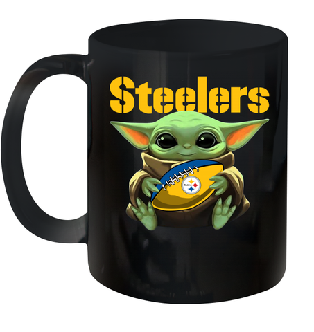 Baby Yoda Loves The Pittsburgh Steelers Star Wars Baby Yoda Hugs Steelers NFL Ceramic Mug 11oz Ceramic Mug 11oz / Black / 11oz Ceramic Mug 11oz - VeigarTee