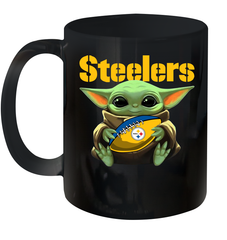 Baby Yoda Loves The Pittsburgh Steelers Star Wars Baby Yoda Hugs Steelers NFL Ceramic Mug 11oz Ceramic Mug 11oz - VeigarTee
