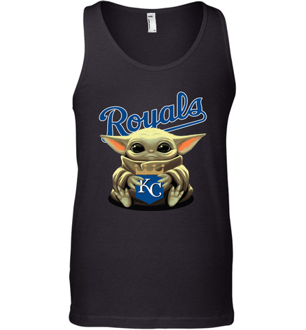 Baby Yoda Hugs Loves The Kansas City Royals Baseball Mens Tank Top Mens Tank Top / Black / XS Mens Tank Top - VeigarTee