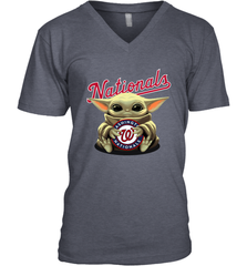 Baby Yoda Hugs Loves The Washington Nationals Baseball Mens V-Neck T-Shirt Mens V-Neck T-Shirt - VeigarTee