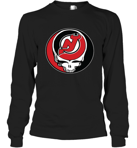 New Jersey Devils Grateful Dead Steal Your Face Hockey NHL Adult Long Sleeve T-Shirt Adult Long Sleeve T-Shirt / Black / S Adult Long Sleeve T-Shirt - VeigarTee