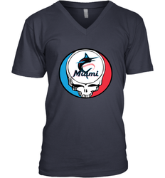 Miami Marlins Grateful Dead Steal Your Face Baseball Mens V-Neck T-Shirt