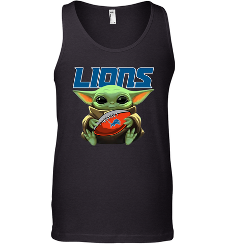 Baby Yoda Loves The Detroit Lions Star Wars Baby Yoda Hugs Lions NFL Mens Tank Top Mens Tank Top / Black / XS Mens Tank Top - VeigarTee