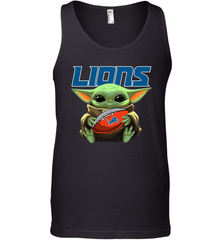 Baby Yoda Loves The Detroit Lions Star Wars Baby Yoda Hugs Lions NFL Mens Tank Top Mens Tank Top - VeigarTee