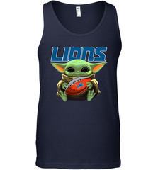 Baby Yoda Loves The Detroit Lions Star Wars Baby Yoda Hugs Lions NFL Mens Tank Top Mens Tank Top - VeigarTee