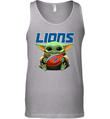 Baby Yoda Loves The Detroit Lions Star Wars Baby Yoda Hugs Lions NFL Mens Tank Top Mens Tank Top - VeigarTee
