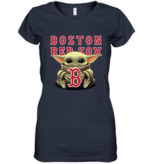 Baby Yoda Hugs Loves The Boston Red Sox Baseball Womens V-Neck T-Shirt Womens V-Neck T-Shirt - VeigarTee
