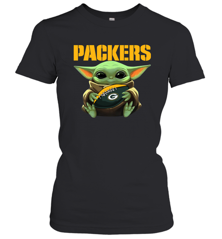 Baby Yoda Loves The Green Bay Packers Star Wars Baby Yoda Hugs Packers NFL Womens T-Shirt Womens T-Shirt / Black / XS Womens T-Shirt - VeigarTee