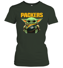 Baby Yoda Loves The Green Bay Packers Star Wars Baby Yoda Hugs Packers NFL Womens T-Shirt Womens T-Shirt - VeigarTee