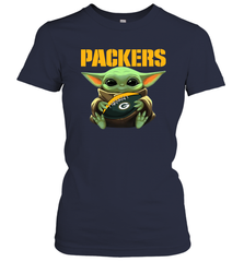 Baby Yoda Loves The Green Bay Packers Star Wars Baby Yoda Hugs Packers NFL Womens T-Shirt Womens T-Shirt - VeigarTee