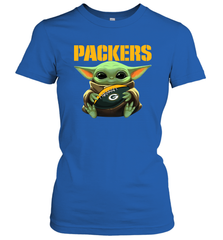 Baby Yoda Loves The Green Bay Packers Star Wars Baby Yoda Hugs Packers NFL Womens T-Shirt Womens T-Shirt - VeigarTee