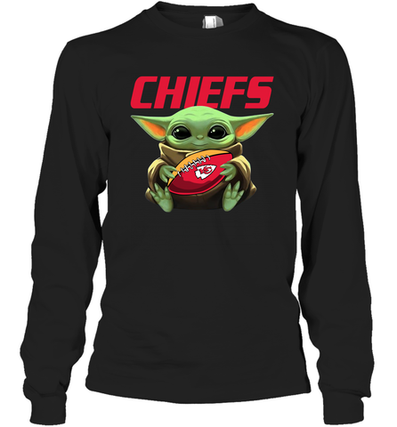 Baby Yoda Loves The Kansas City Chiefs Star Wars Baby Yoda Hugs Chiefs NFL Adult Long Sleeve T-Shirt Adult Long Sleeve T-Shirt / Black / S Adult Long Sleeve T-Shirt - VeigarTee