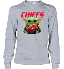 Baby Yoda Loves The Kansas City Chiefs Star Wars Baby Yoda Hugs Chiefs NFL Adult Long Sleeve T-Shirt Adult Long Sleeve T-Shirt - VeigarTee