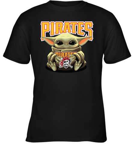 Baby Yoda Hugs Loves The Pittsburgh Pirates Baseball Youth T-Shirt Youth T-Shirt / Black / XS Youth T-Shirt - VeigarTee