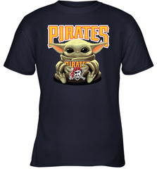 Baby Yoda Hugs Loves The Pittsburgh Pirates Baseball Youth T-Shirt Youth T-Shirt - VeigarTee