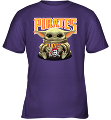 Baby Yoda Hugs Loves The Pittsburgh Pirates Baseball Youth T-Shirt Youth T-Shirt - VeigarTee