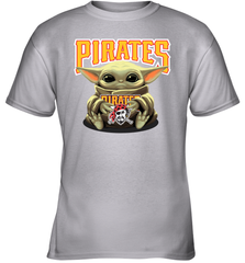 Baby Yoda Hugs Loves The Pittsburgh Pirates Baseball Youth T-Shirt Youth T-Shirt - VeigarTee