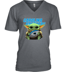 Baby Yoda Loves The Carolina Panthers Star Wars Baby Yoda Hugs Panthers NFL Mens V-Neck T-Shirt Mens V-Neck T-Shirt - VeigarTee