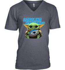 Baby Yoda Loves The Carolina Panthers Star Wars Baby Yoda Hugs Panthers NFL Mens V-Neck T-Shirt Mens V-Neck T-Shirt - VeigarTee