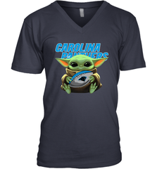 Baby Yoda Loves The Carolina Panthers Star Wars Baby Yoda Hugs Panthers NFL Mens V-Neck T-Shirt Mens V-Neck T-Shirt - VeigarTee