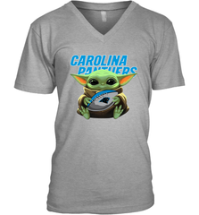 Baby Yoda Loves The Carolina Panthers Star Wars Baby Yoda Hugs Panthers NFL Mens V-Neck T-Shirt Mens V-Neck T-Shirt - VeigarTee