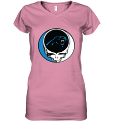 Carolina Panthers Grateful Dead Steal Your Face NFL Football Womens V-Neck T-Shirt Womens V-Neck T-Shirt - VeigarTee
