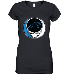 Carolina Panthers Grateful Dead Steal Your Face NFL Football Womens V-Neck T-Shirt Womens V-Neck T-Shirt - VeigarTee
