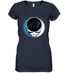 Carolina Panthers Grateful Dead Steal Your Face NFL Football Womens V-Neck T-Shirt Womens V-Neck T-Shirt - VeigarTee