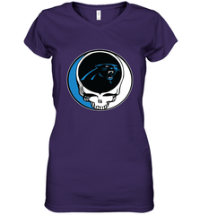 Carolina Panthers Grateful Dead Steal Your Face NFL Football Womens V-Neck T-Shirt Womens V-Neck T-Shirt - VeigarTee