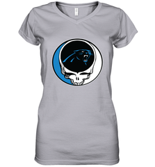Carolina Panthers Grateful Dead Steal Your Face NFL Football Womens V-Neck T-Shirt Womens V-Neck T-Shirt - VeigarTee